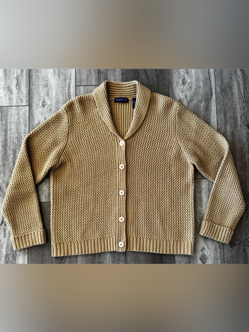 Vintage Karen Scott Women’s Grandpa Sweater Button-Up Cable Knit Cardigan LARGE